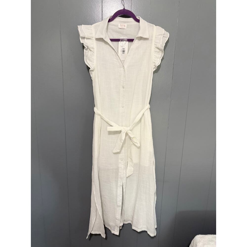 NEW Avara Fate White Lillian Cotton Gauze Ruffle Sleeve Button-down Maxi Dress M